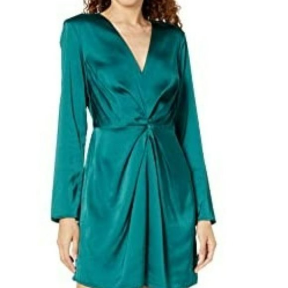 Cooper St Dresses & Skirts - Cooper St twist front green dress, satin finish, bell sleeves (Size 8)